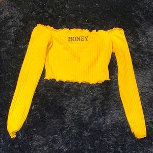 Off the shoulder crop top long sleeve